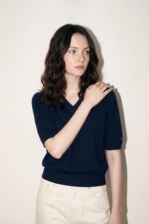 Wool-Blend V-Neck Half Sleeve Knit_NAVY_NAVY-a