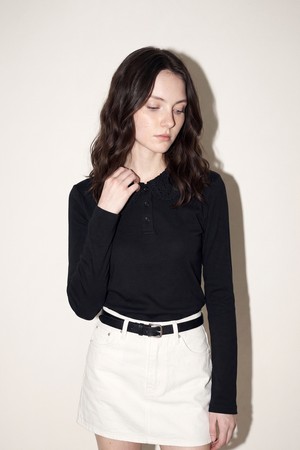 Fleur Crochet Collar Long Sleeve T-Shirt_BLACK_BLACK-a