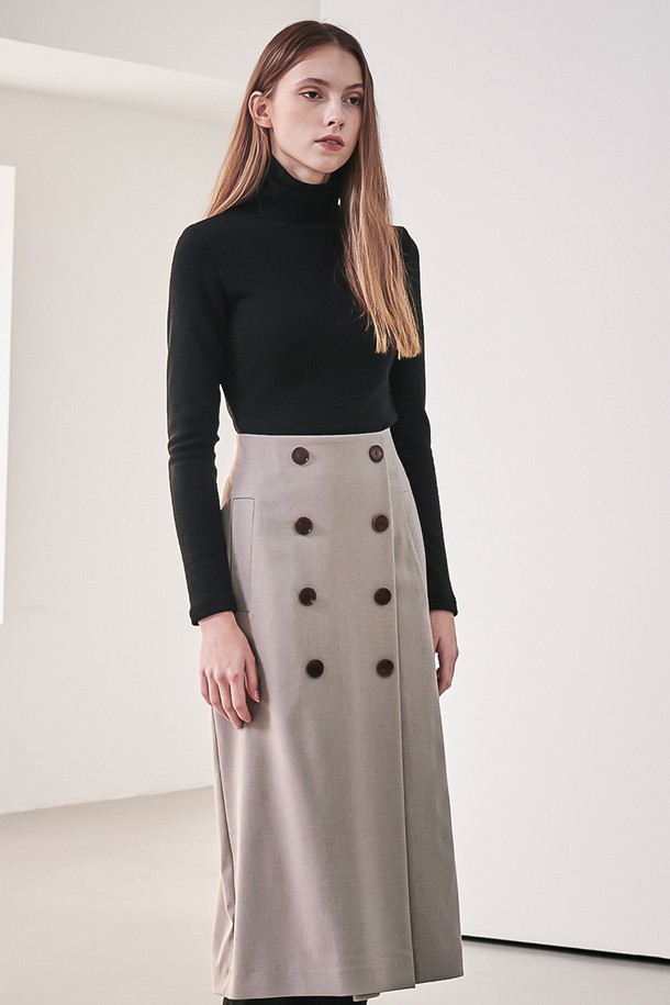 ACUD - 미디스커트 - Gaia Double Button Pencil Skirt_Beige