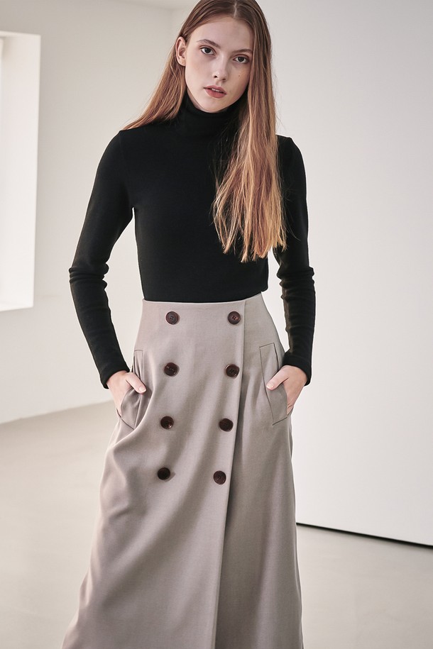 ACUD - 미디스커트 - Gaia Double Button Pencil Skirt_Beige