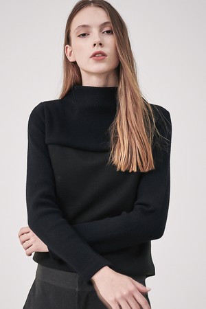 Rib Patched High-Neck Knit_Black