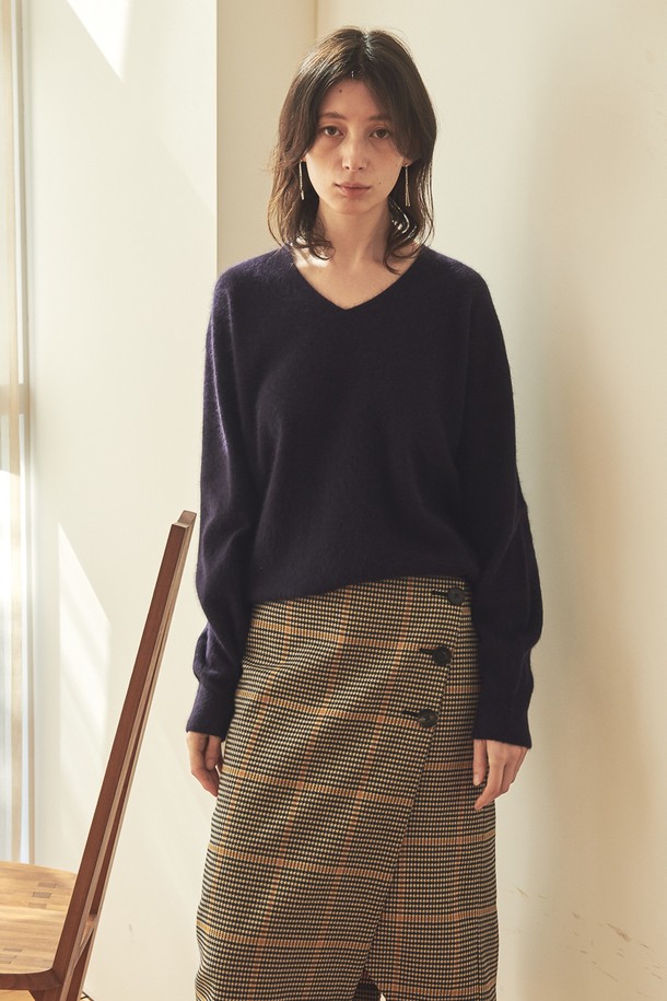 ACUD - 미디스커트 - 3 BUTTON CHECK PATTERN SKIRT_ CH.YELLOW