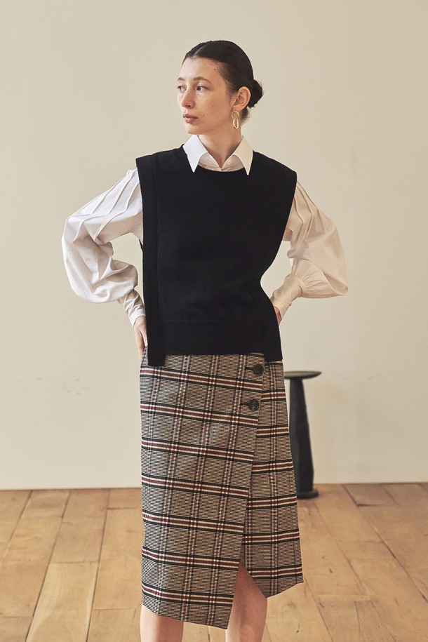 ACUD - 미디스커트 - 3 BUTTON CHECK PATTERN SKIRT_ CH.YELLOW