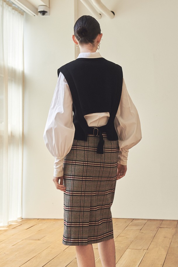 ACUD - 미디스커트 - 3 BUTTON CHECK PATTERN SKIRT_ CH.BLACK