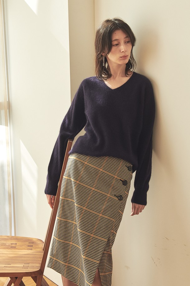 ACUD - 미디스커트 - 3 BUTTON CHECK PATTERN SKIRT_ CH.BLACK