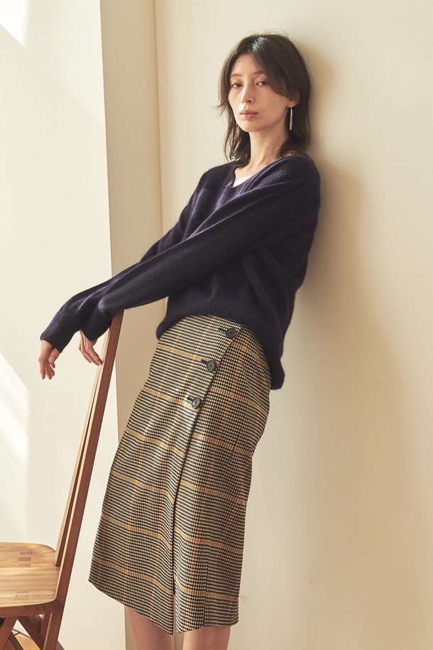 ACUD - 미디스커트 - 3 BUTTON CHECK PATTERN SKIRT_ CH.YELLOW