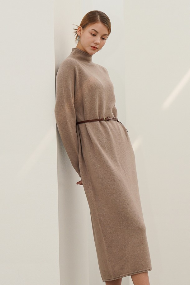 ACUD - 긴소매 원피스 - [22FW] High-neck Cashmere Knit Dress _Beige