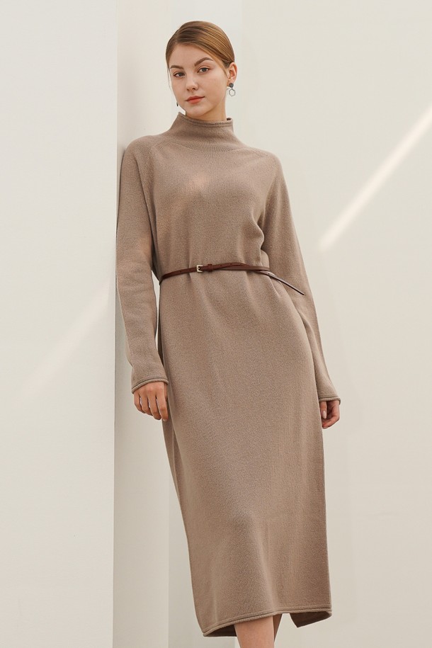 ACUD - 긴소매 원피스 - [22FW] High-neck Cashmere Knit Dress _Grey