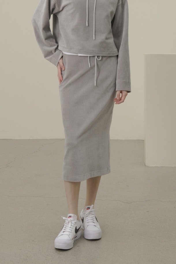 ACUD - 미디스커트 - [23FW] Velour Bending Skirt _L.Grey