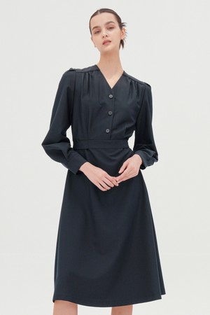 [23FW] V-neck Long Sleeve Shirt Dress _Navy