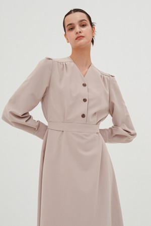 [23FW] V-neck Long Sleeve Shirt Dress _Beige