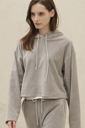 [23FW] Velour Cropped Hoodie _L.Grey