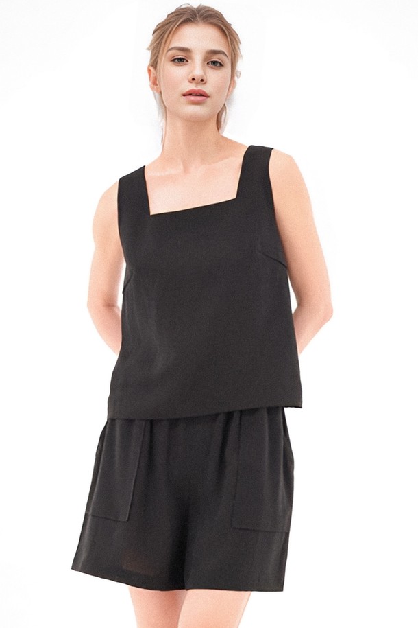 ACUD - 민소매티셔츠 - [24SS] Square neck Sleeveless Top _Black