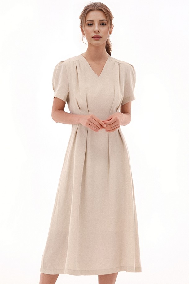 ACUD - 민소매 원피스 - [24SS] V neck Linen Dress _Beige