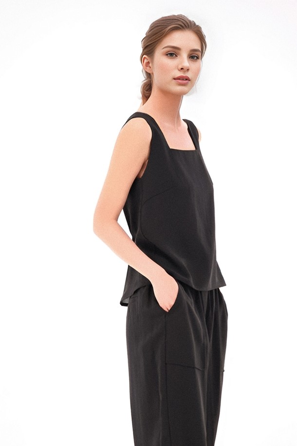 ACUD - 민소매티셔츠 - [24SS] Square neck Sleeveless Top _Black