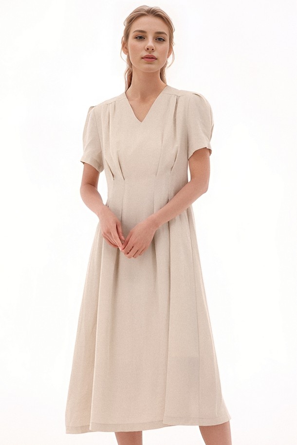 ACUD - 민소매 원피스 - [24SS] V neck Linen Dress _Beige