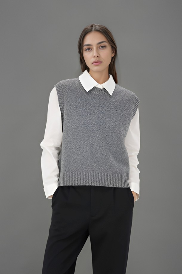 ACUD - 베스트 - [24FW] Round Neck Knit Vest _Grey