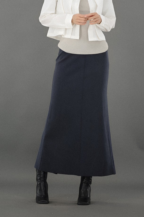 ACUD - 롱스커트 - [24FW] Back Slit Bending Long Skirt _Navy