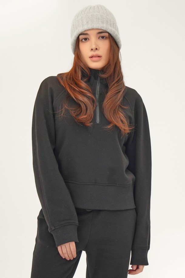 ACUD - 스웻셔츠 - [24FW] (기모) High neck Half Zip up  Sweatshirt _Black