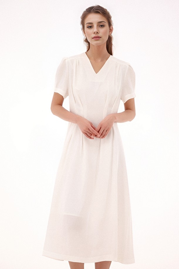 ACUD - 민소매 원피스 - [24SS] V neck Linen Dress _Beige