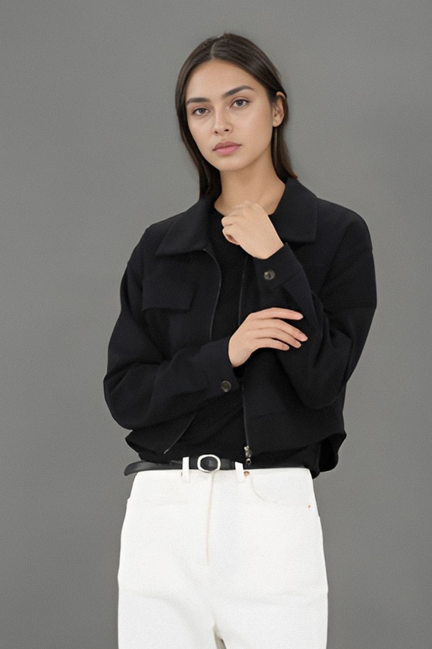 ACUD - 점퍼 - [24FW] Pocket Cropped Zip up _Black