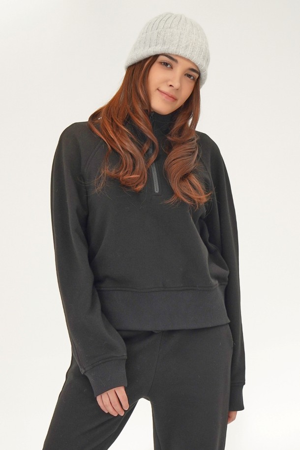 ACUD - 스웻셔츠 - [24FW] (기모) High neck Half Zip up  Sweatshirt _Black