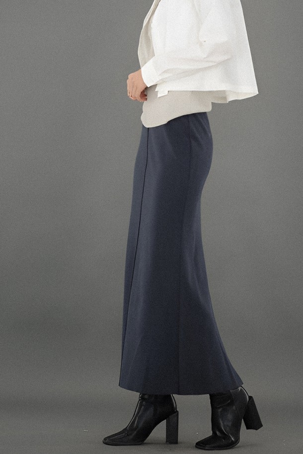 ACUD - 롱스커트 - [24FW] Back Slit Bending Long Skirt _Navy