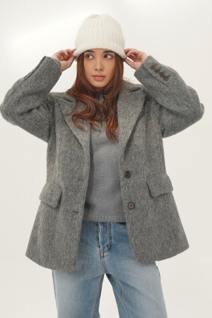 [24FW} Alpaca Fur Jacket Coat _Grey