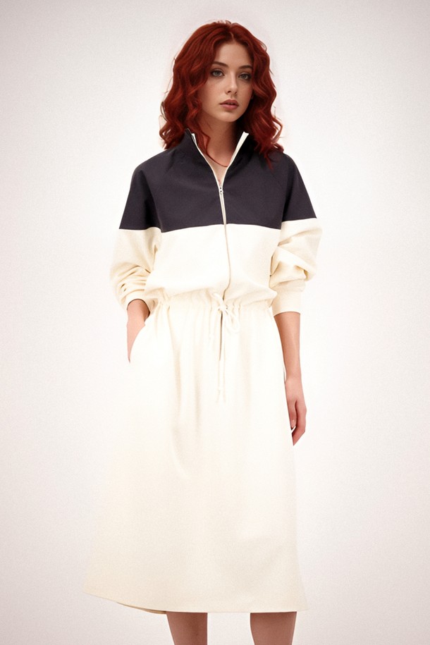 ACUD - 긴소매 원피스 - [25SS] Half Zip-up String Dress _Cream