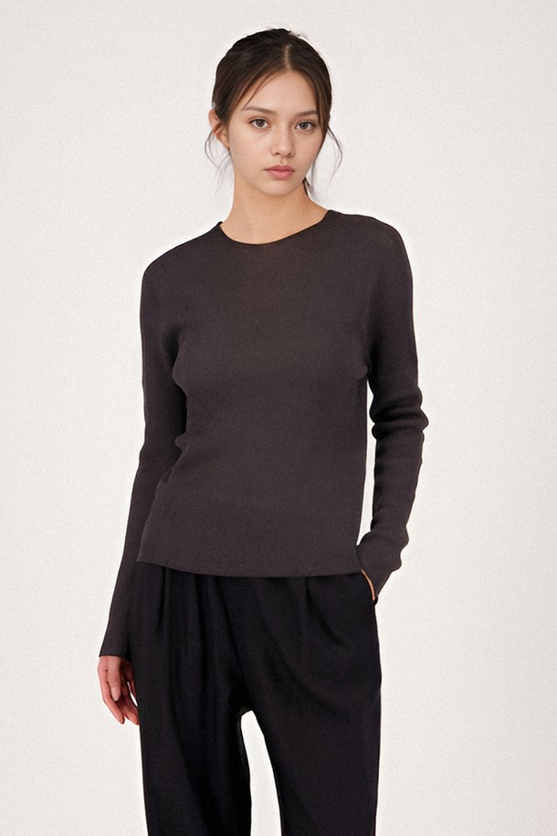 ACUD - 스웨터 - [25SS] Long Sleeve Ribbed Linen Knit _Charcoal