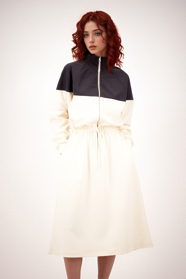 ACUD - 긴소매 원피스 - [25SS] Half Zip-up String Dress _Cream