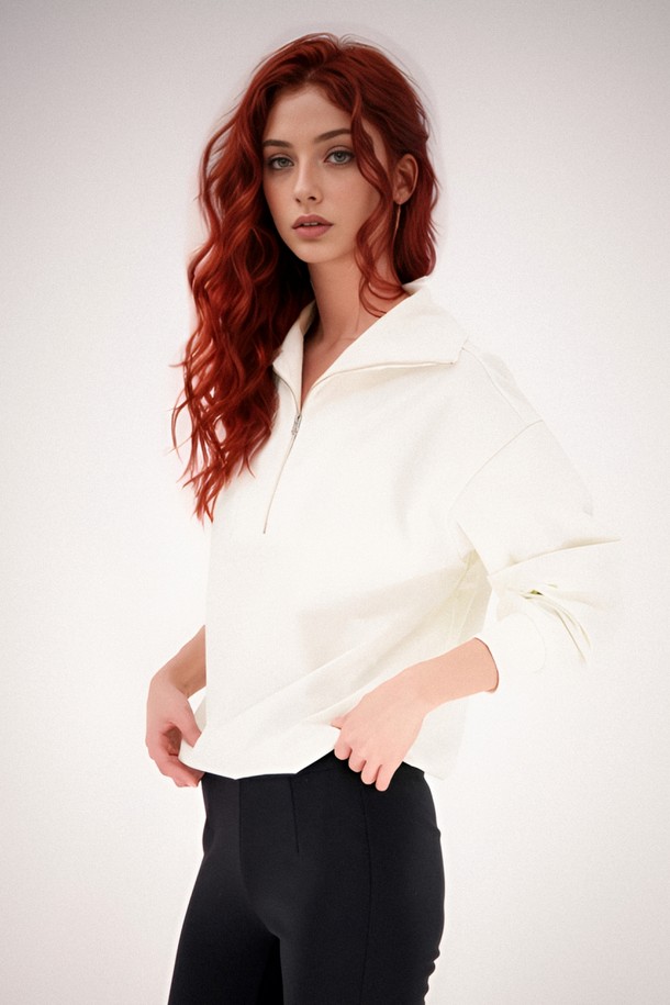 ACUD - 블라우스 - [25SS] Half Zip-up Sportive Blouse _Ivory