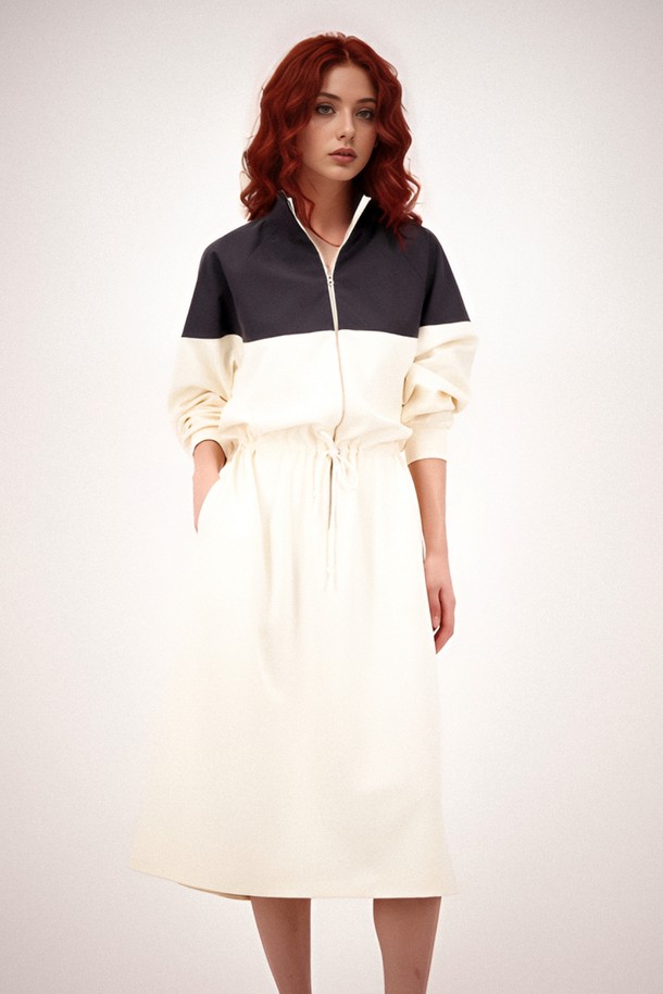 ACUD - 긴소매 원피스 - [25SS] Half Zip-up String Dress _Cream