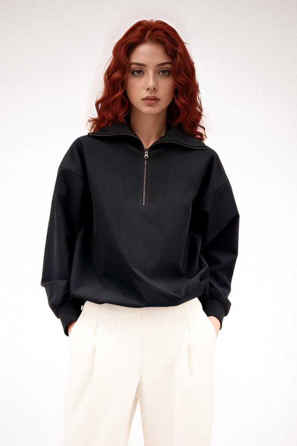 ACUD - 블라우스 - [25SS] Half Zip-up Sportive Blouse _Black