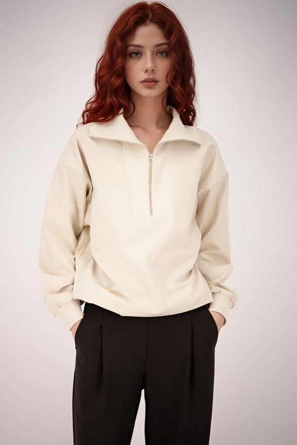 ACUD - 블라우스 - [25SS] Half Zip-up Sportive Blouse _Beige