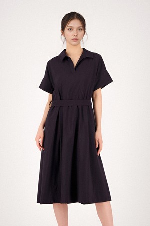 [25SS] Collar Neck Half Sleeve Dress _Black