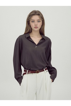 [25FW]_Glossy Shirt Blouse _D.Brown
