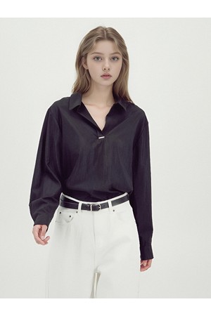 [25FW]_Glossy Shirt Blouse _Black