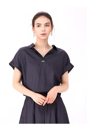 [26ss] Half Sleeve Glossy Blouse _Denim
