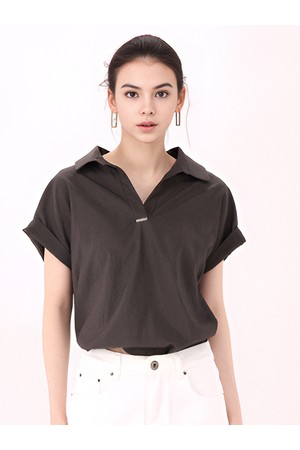 [26ss] Half Sleeve Glossy Blouse _Brown