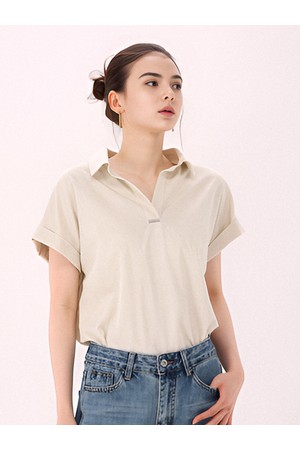 [26ss] Half Sleeve Glossy Blouse _L.Beige