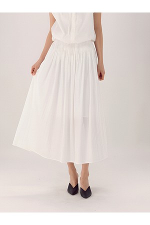 [26SS] Pin Tuck Flare Banding Skirt _White