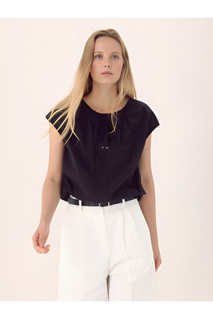 [26SS] Gather Ribbon Blouse _Black