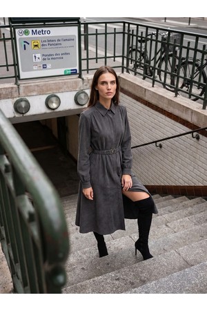 [26FW] Suede Shirt Dress _Navy