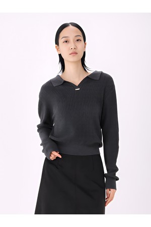 [26FW] Ribbed Wool Collar Knit _Grey