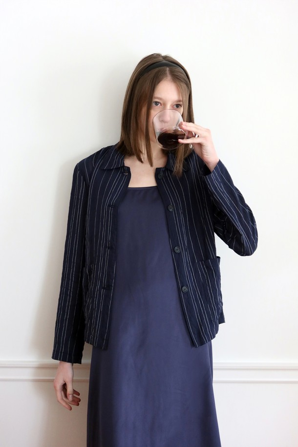 B SLASH B - 셔츠 - [SS22] Pinstriped sheer shirt navy