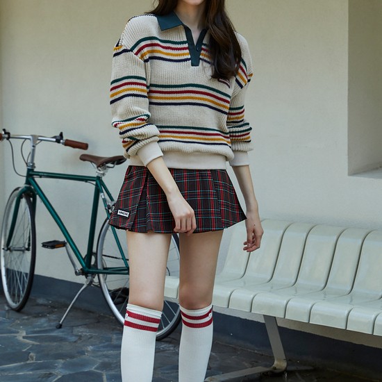 브라운 언발 플리츠 스커트
