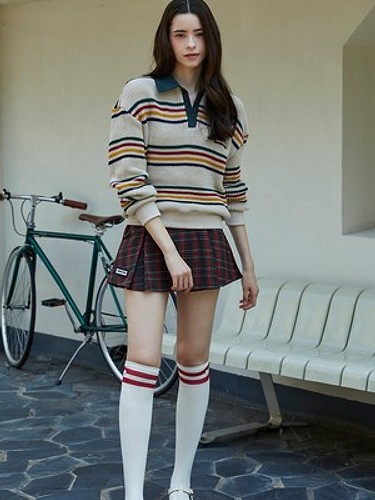 브라운 언발 플리츠 스커트-a