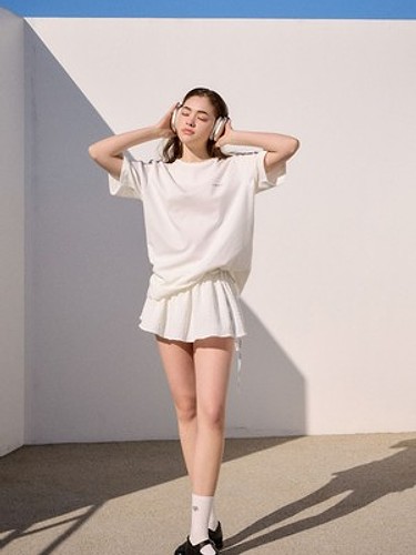 화이트 Duck family 프린팅 반팔 티셔츠 (UNISEX)-a