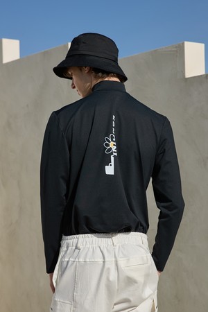 블랙 로고 하프넥 긴팔티 (Unisex)